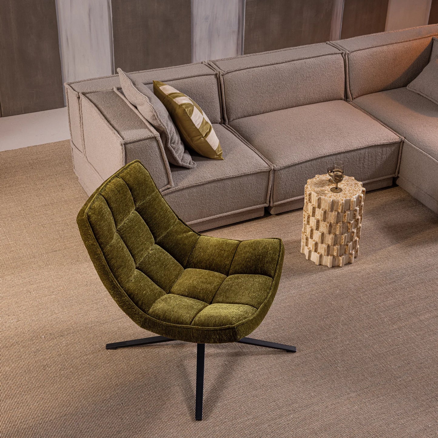 WOOOD Maudi Draaifauteuil Chenille Groen — nieuw
