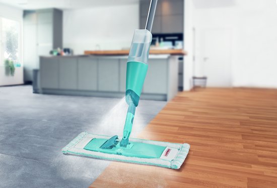 Leifheit Easy Spray XL floor mop with turquoise spray head and microfiber pad