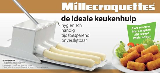 Millecroquettes Krokettenmaker white croquette maker with recipe booklet and finished croquettes