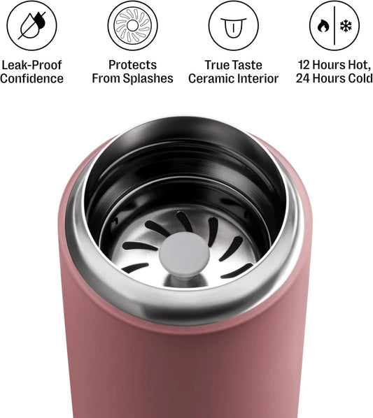 Carter Move thermobeker met spatbescherming, woestijnroos, 475 ml