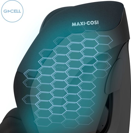 Maxi-Cosi Titan S i-Size car seat with teal honeycomb pattern and black frame