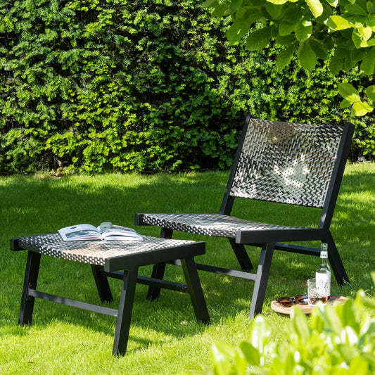 WOOOD Pom Hocker - PE/Aluminium - Zwart/Bruin — nieuw