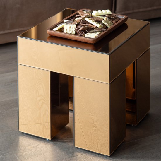 WOOOD Mirrox light wood side table with chocolate and treats tray on top