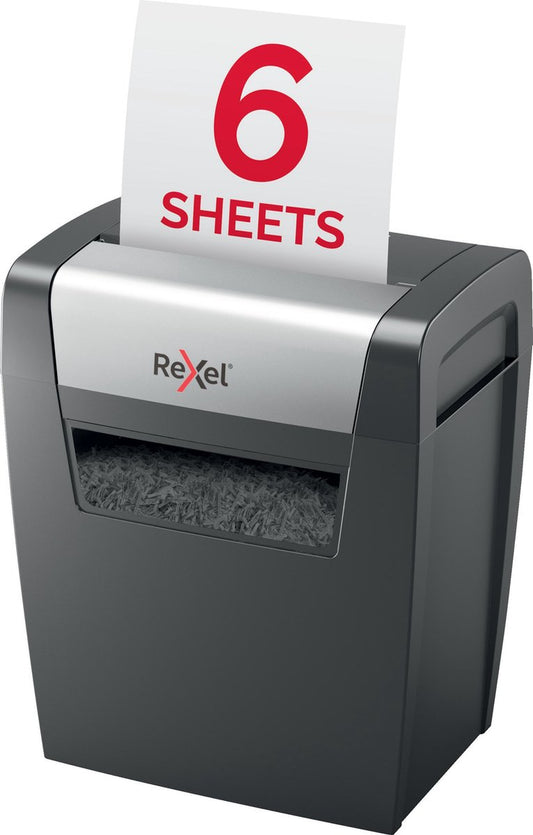 Rexel Momentum X406 Papierversnipperaar P-4 Snippers voor Thuiswerkplek - Invoer tot 6 A4 Vellen - Zwart