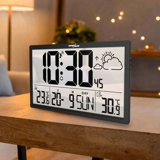 GreenBlue LCD Wandklok met weerstation G — zo goed als nieuw