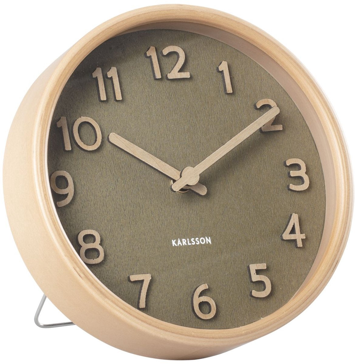 Table clock Pure wood grain moss green