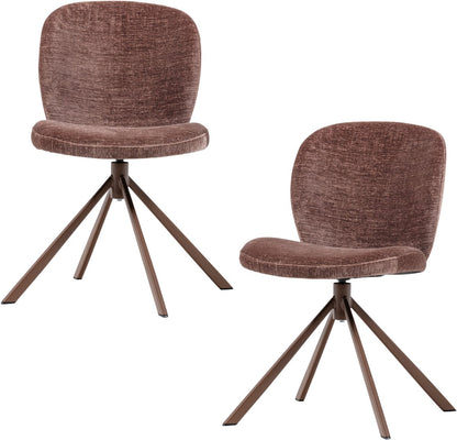 WOOOD Femke Eetkamerstoelen Chenille Bruin Set 2 — nieuw