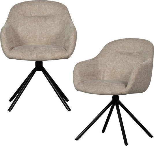 WOOOD Grant-Jaki Eetkamerstoelen Chenille Zand Set van 2