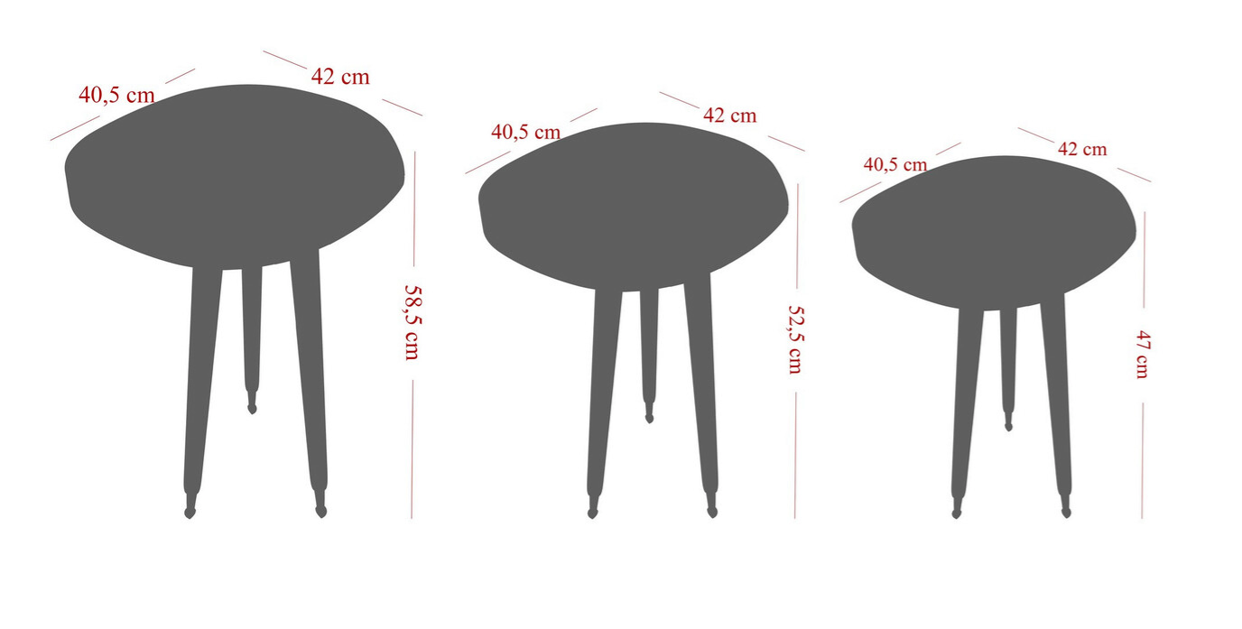 3-delige salontafelset, Kate, Lent, Zilver/Zwart