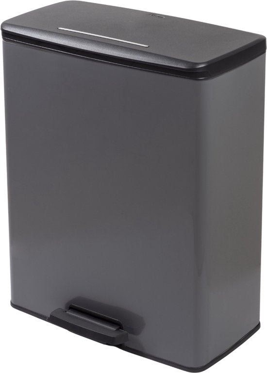 Curver Decobin 65L rectangular step-on trash bin in charcoal grey with black lid