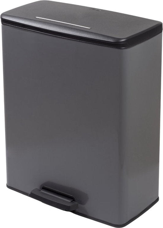 Curver Decobin 65L rectangular step-on trash bin in charcoal grey with black lid