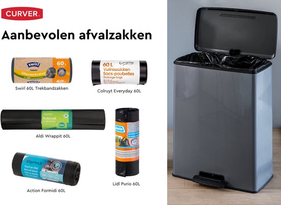 Curver Decobin 65L trash bin with step pedal in dark grey metal finish