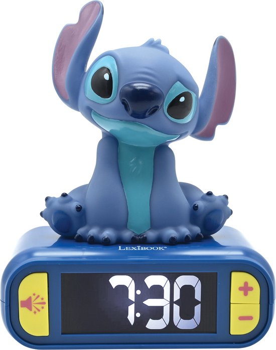 Digitale wekker met 3D Stitch nachtlampj — zo goed als nieuw