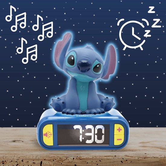 Digitale wekker met 3D Stitch nachtlampj — zo goed als nieuw