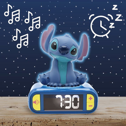 Digitale wekker met 3D Stitch nachtlampj — zo goed als nieuw