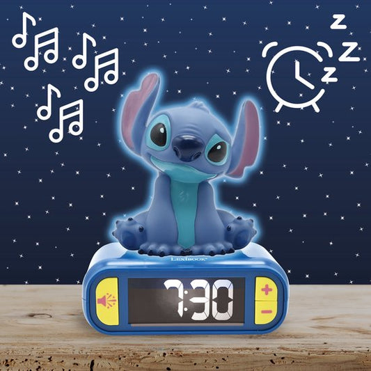 Digitale wekker met 3D Stitch nachtlampj — zo goed als nieuw