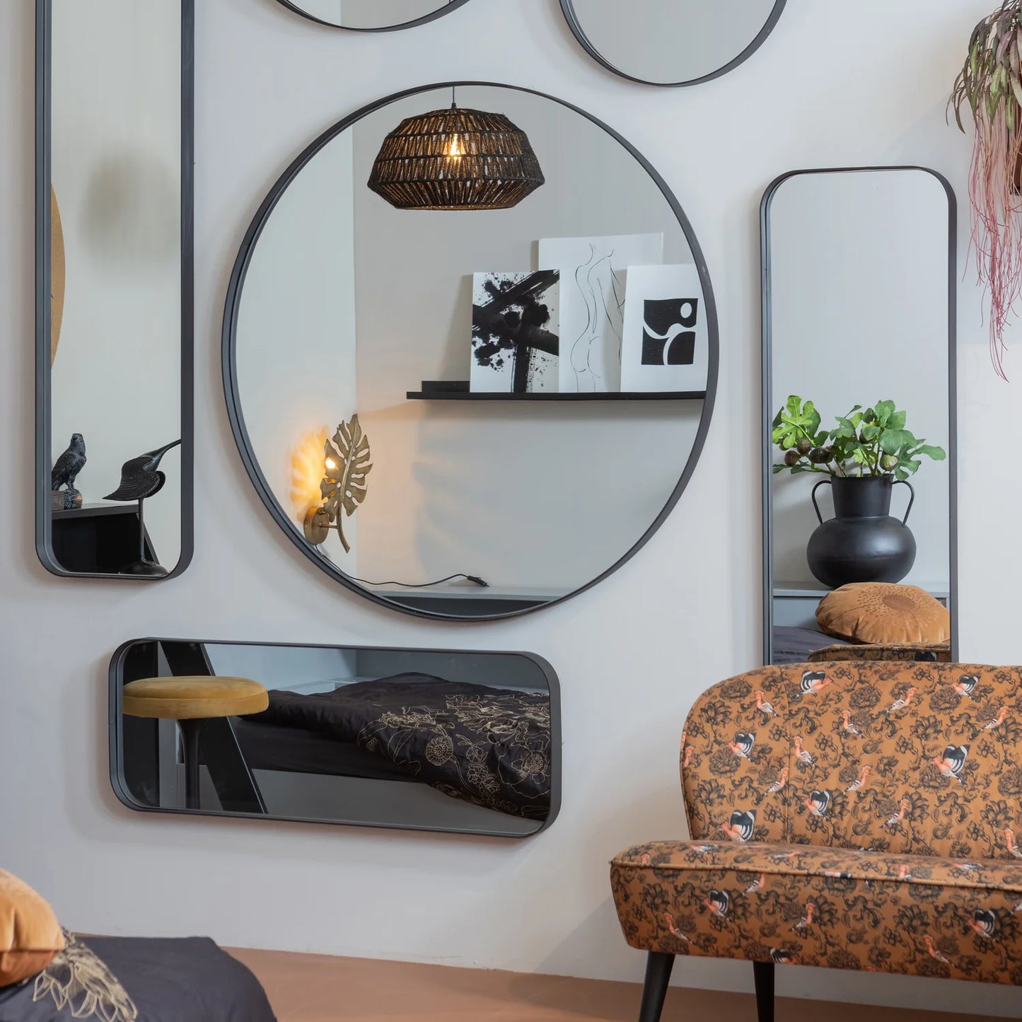 WOOOD Doutzen Spiegel Metaal Zwart 50x50x5 — nieuw