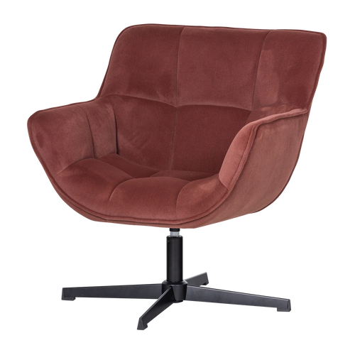 WOOOD Wibo Draaifauteuil Velvet Mat Bruinrood — nieuw