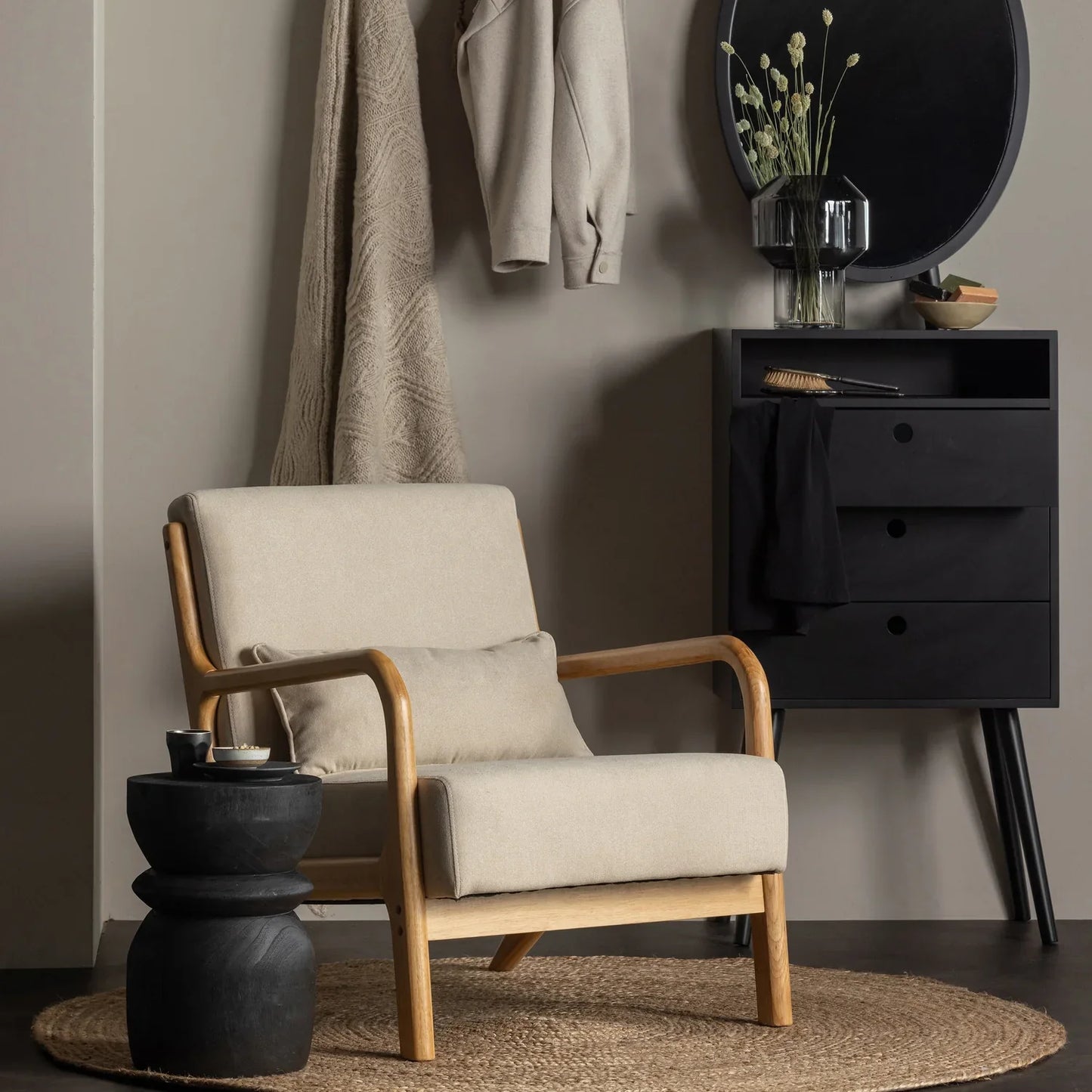 WOOOD Mark Fauteuil - Stof - Naturel — nieuw