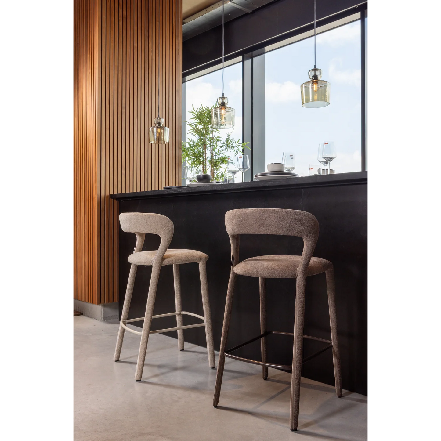 WOOOD Noble Barstoel Geweven Stof Zand — nieuw