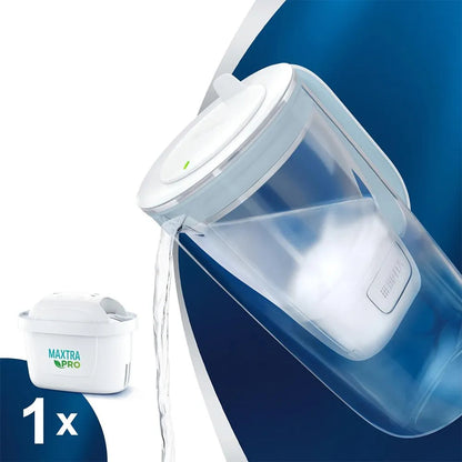 BRITA Glass Jug 2.5L water filter pitcher with Maxtra cartridge in white and blue