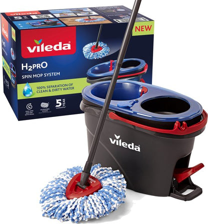 Vileda H2PRO spin mop system with bucket, wringer and blue microfiber mop head