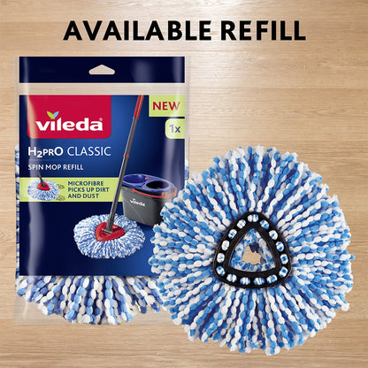 Vileda H2PRO Classic spin mop refill with blue and white microfiber head