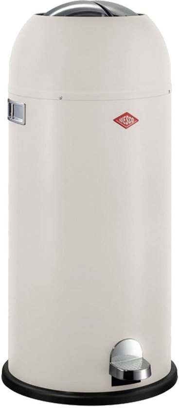 Wesco Kickmaster Maxi white steel 40-liter pedal trash bin with black base