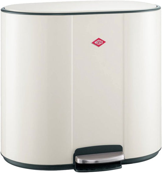 Wesco Multicollector 2 white cylindrical trash can with black trim and foot pedal