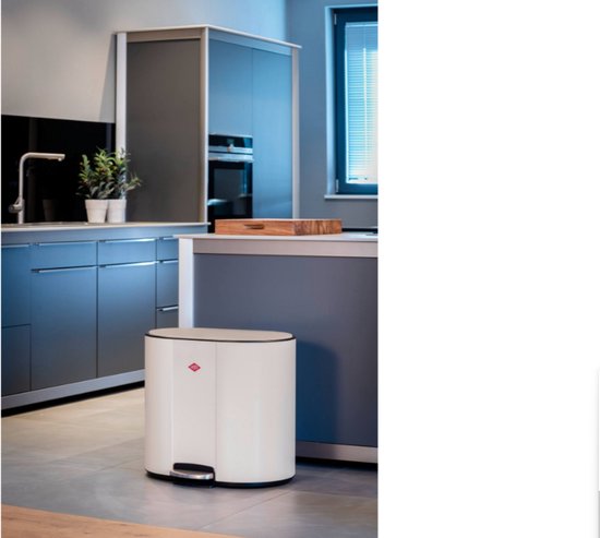 WESCO Multicollector 2 white pedal waste bin in modern kitchen setting