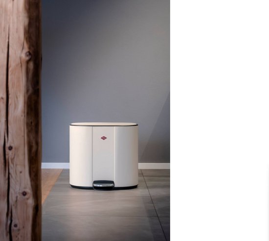 Wesco Multicollector 2 pedal bin trash can in white with chrome trim and red logo