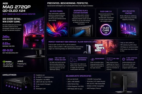 MSI MAG272QP QD-OLED X24 - Monitor — nieuw