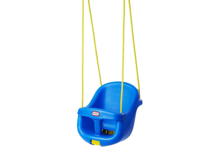 Blue Little Tikes toddler swing seat with yellow ropes