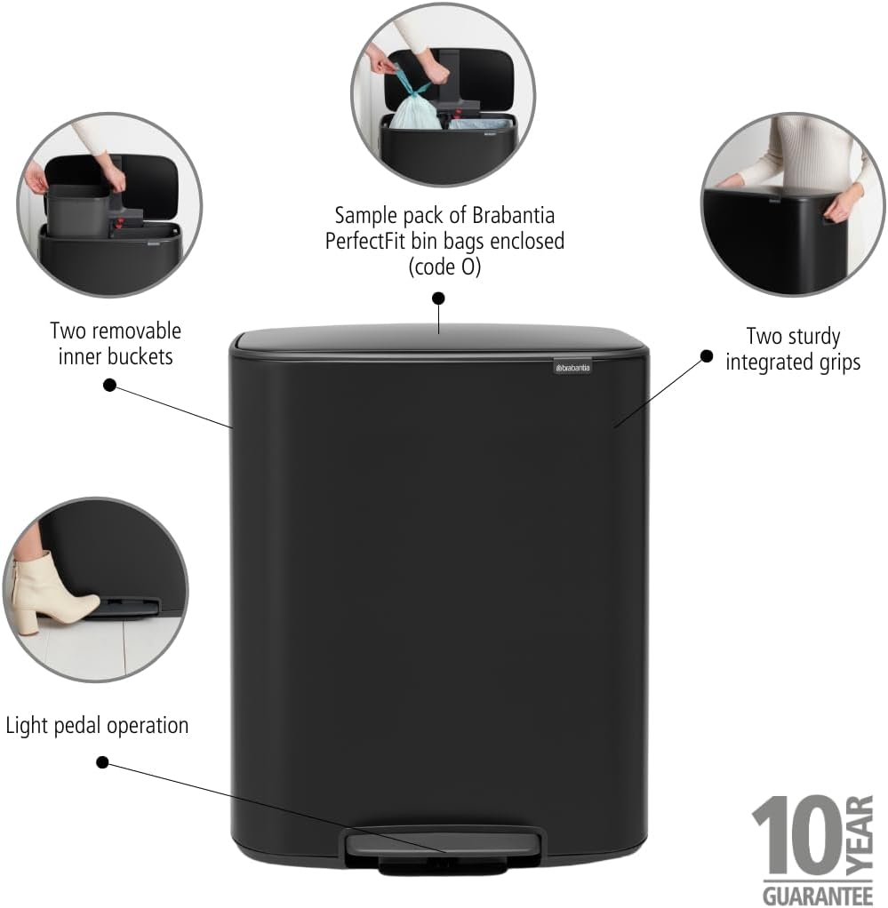 Brabantia Bo Prullenbak - 60 liter - Matt Black — nieuw