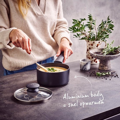Brabantia VANTA Steelpan / Sauspan Ø16cm Inclusief glazen deksel Zwart — Zeer goed
