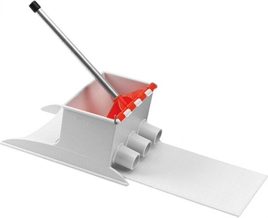 White Millecroquettes krokettenmaker with red filling funnel and metal rod applicator