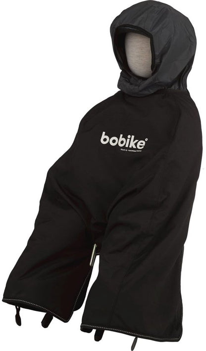 Bobike black poncho with hood and white logo text