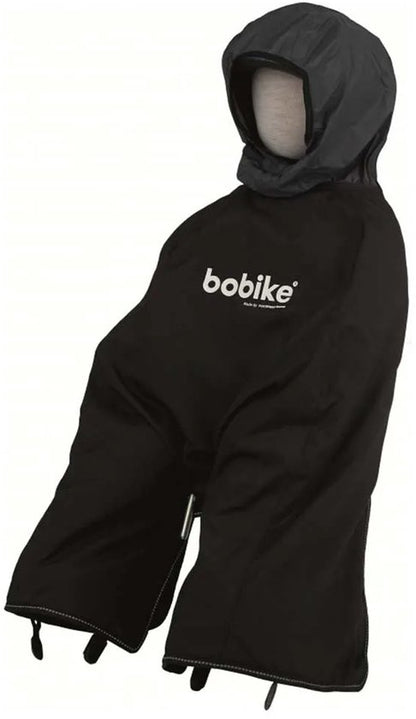 Bobike Mini black rain poncho with hood and white logo branding