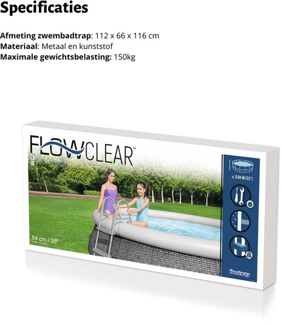 Bestway Flowclear swimming pool ladder 84cm packaging box with specifications
