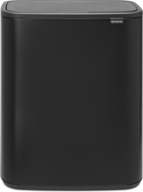 Brabantia Bo Touch Bin 60-liter black metal trash can with grey top lid