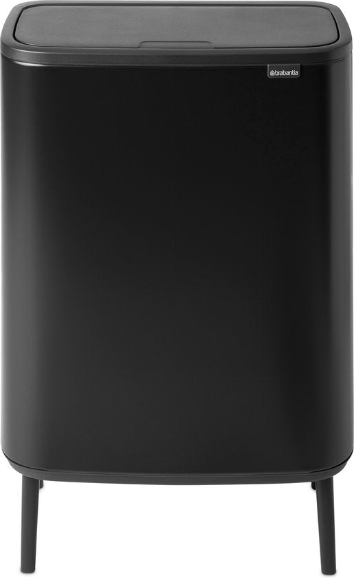 Brabantia Bo Touch Bin 60L black rectangular trash can with lid and legs