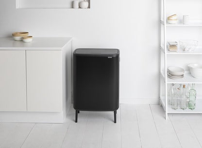 Brabantia Bo Touch Bin 60L black cylindrical trash can with tapered legs