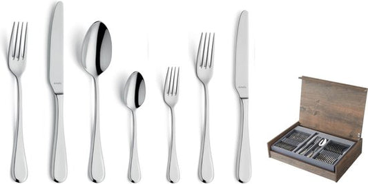 Amefa Drift 84-piece stainless steel flatware set with wooden storage box
