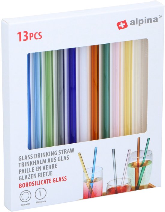 Alpina gekleurde rietjes glas 13-delig — zo goed als nieuw