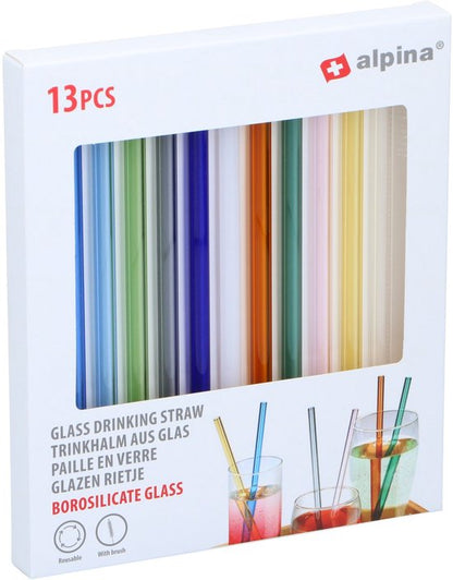 Alpina gekleurde rietjes glas 13-delig — zo goed als nieuw