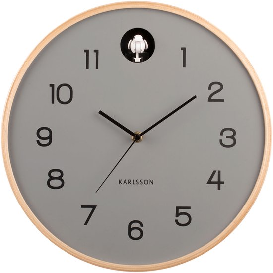 Wall clock Natural Cuckoo birch wood mouse grey — Zeer goed