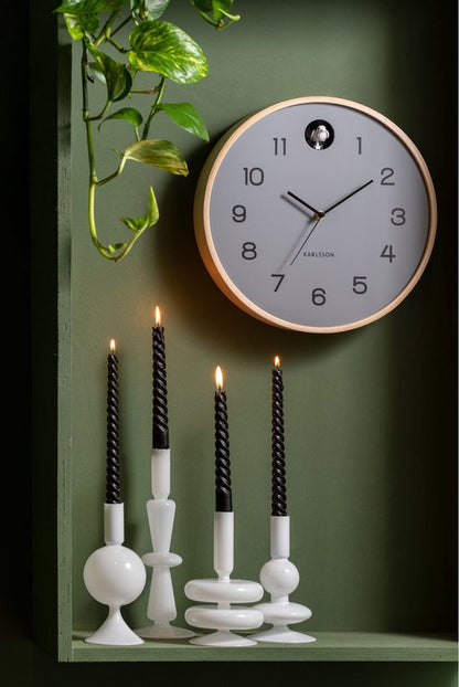 Wall clock Natural Cuckoo birch wood mouse grey — Zeer goed
