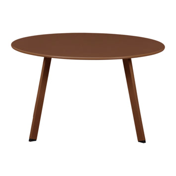 Brown metal oval side table with tapered wooden legs