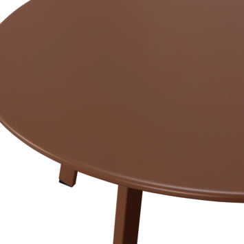 Brown metal round side table with tapered legs