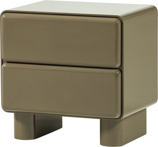 WOOOD Lustra bedside table in olive green with two drawers and wooden legs